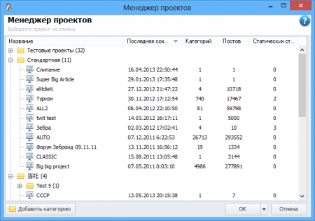 Program window: Project manager