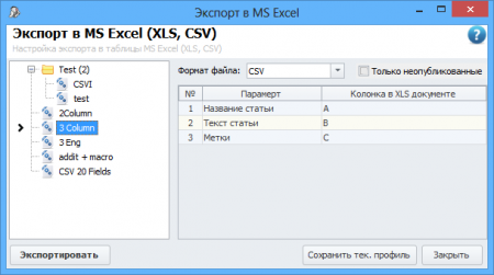 Export Window in Excel